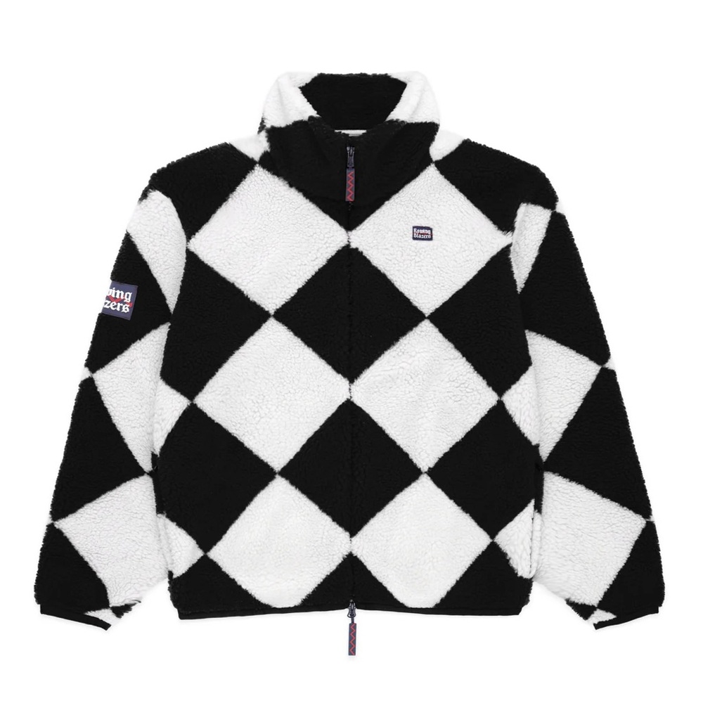 HARLEQUIN DEEP-PILE SHERPA "JOCKEY" FLEECE size XS black & white